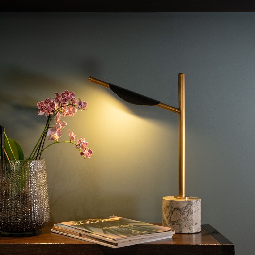 Eclipse Aura - exklusive & dimmbare LED-Tischlampe mit grauem Marmor-Sockel