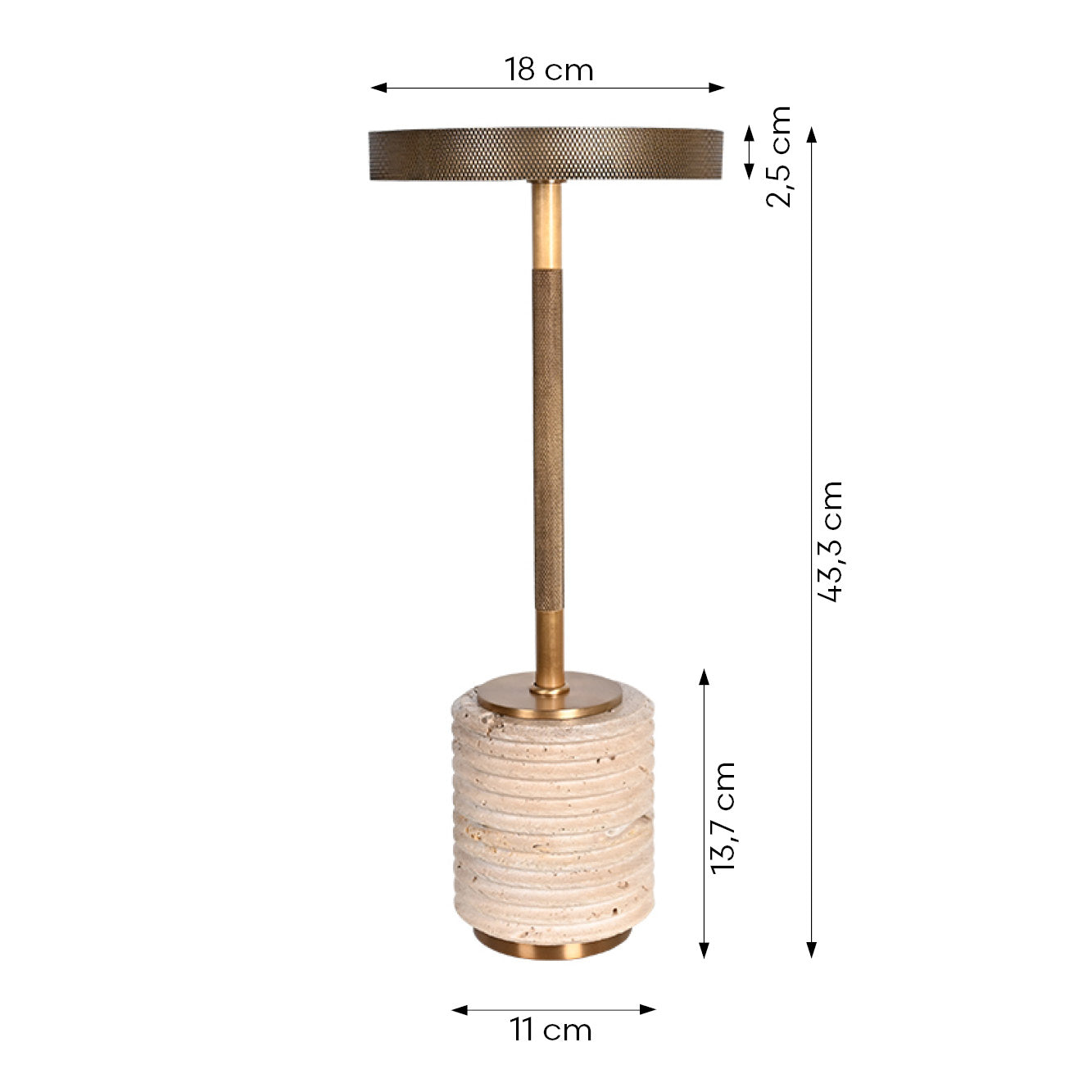 Velora Light - minimalistische LED-Lampe mit geriffeltem Travertin-Sockel