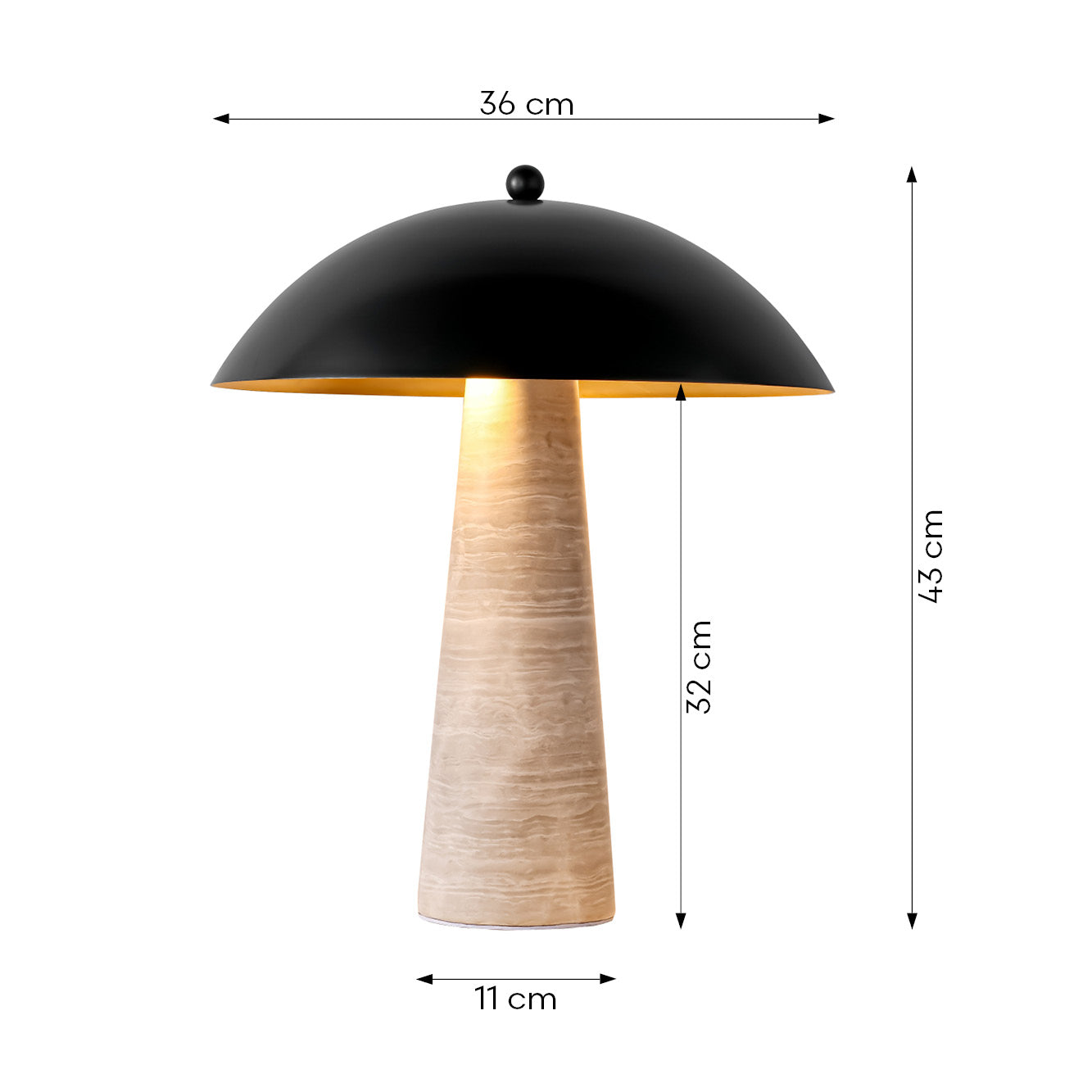 Vesper Luxe - edle Holz-Marmor-Tischlampe mit goldenem Innenfinish