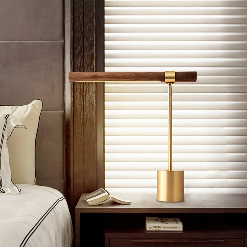 Lumea - LED-Lampe mit goldfarbenem Metallelement und Holz-Struktur