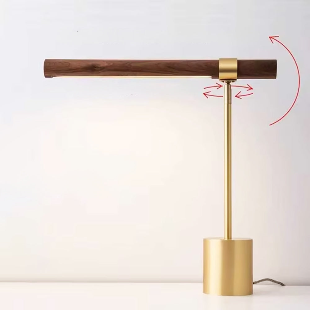 Lumea - LED-Lampe mit goldfarbenem Metallelement und Holz-Struktur