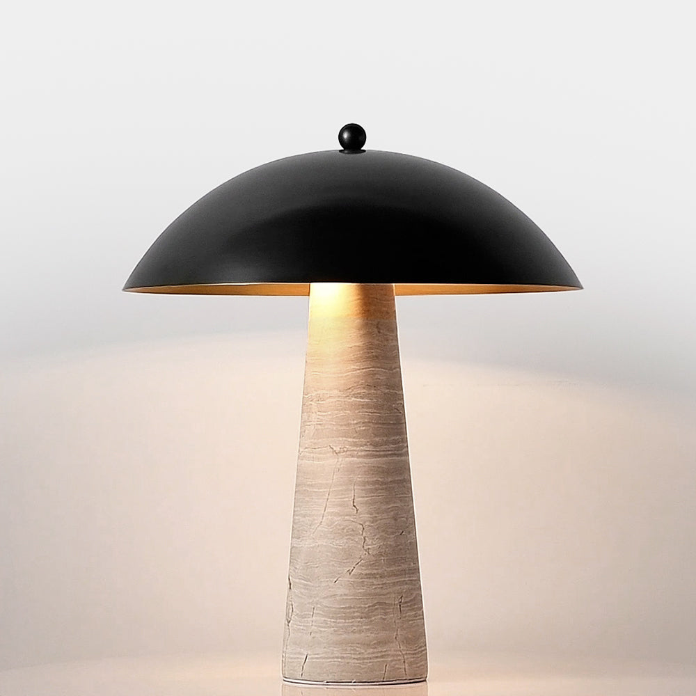 Vesper Luxe - edle Holz-Marmor-Tischlampe mit goldenem Innenfinish