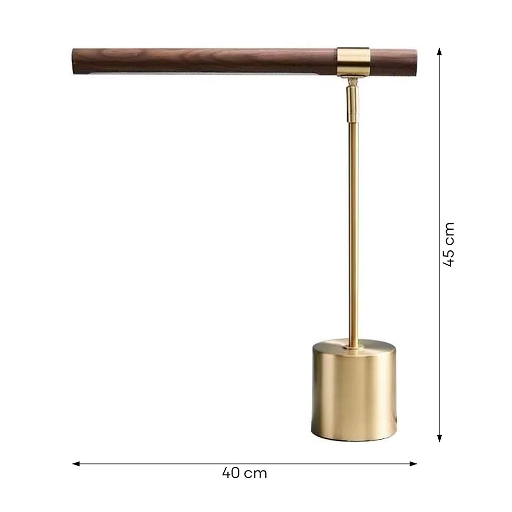 Lumea - LED-Lampe mit goldfarbenem Metallelement und Holz-Struktur