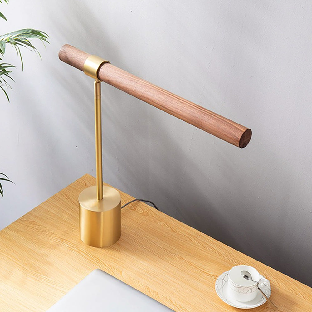 Lumea - LED-Lampe mit goldfarbenem Metallelement und Holz-Struktur