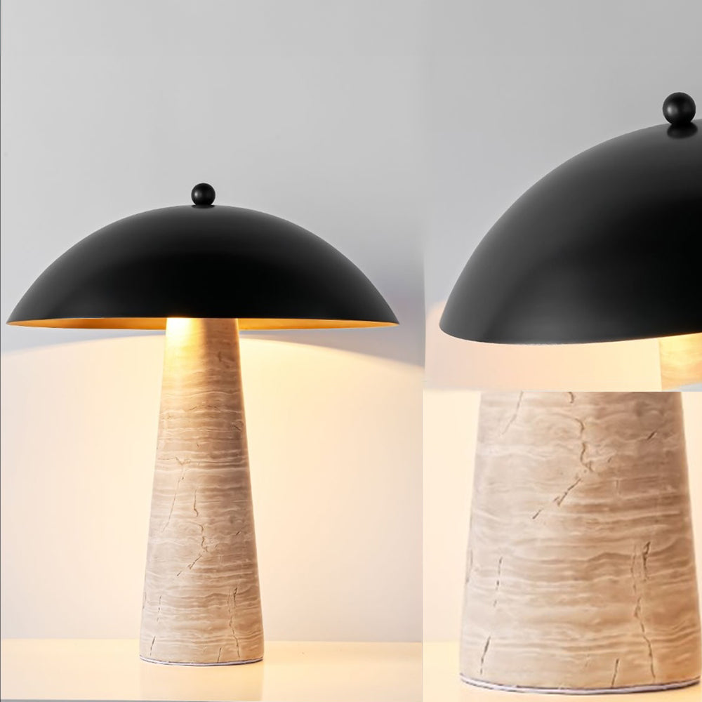 Vesper Luxe - edle Holz-Marmor-Tischlampe mit goldenem Innenfinish
