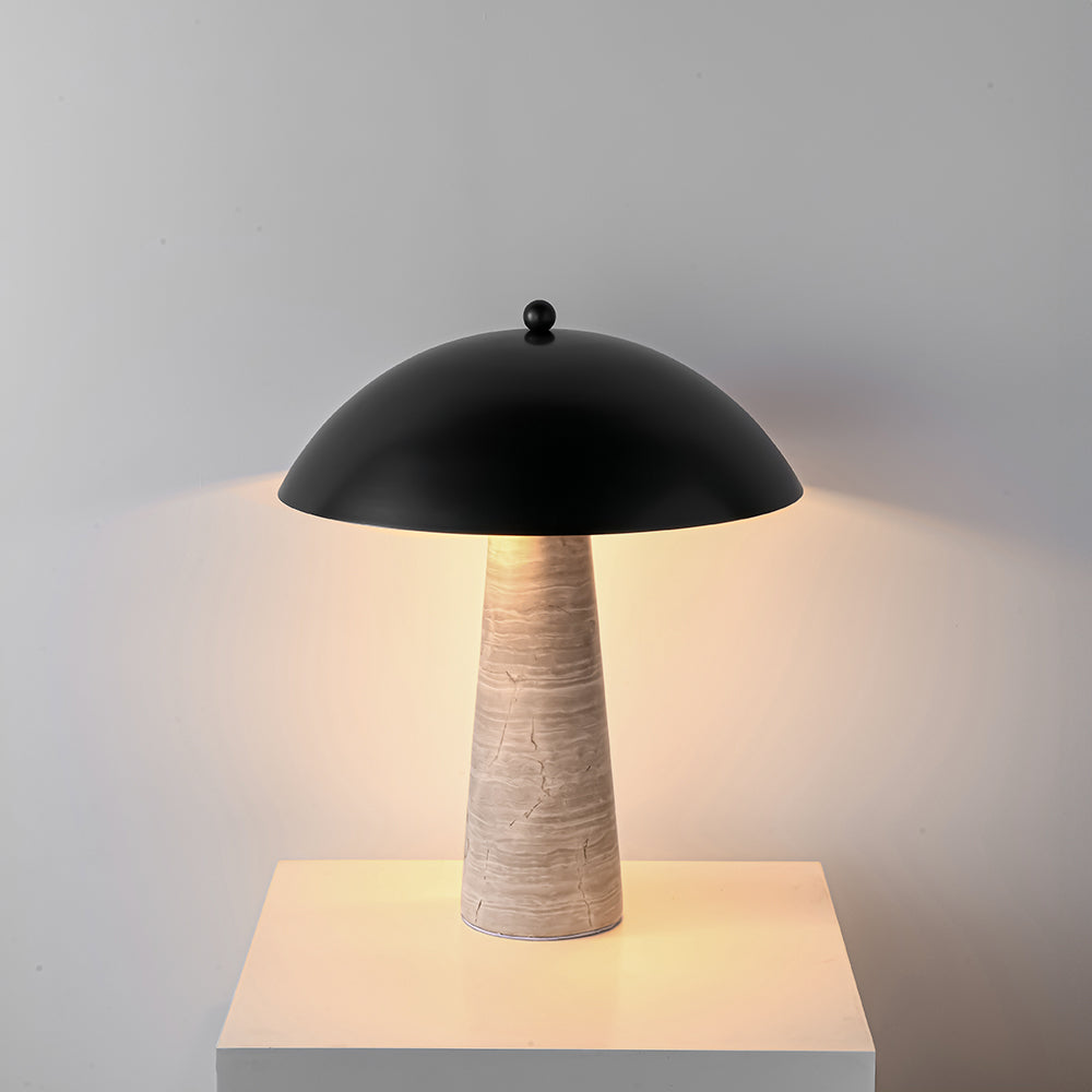 Vesper Luxe - edle Holz-Marmor-Tischlampe mit goldenem Innenfinish