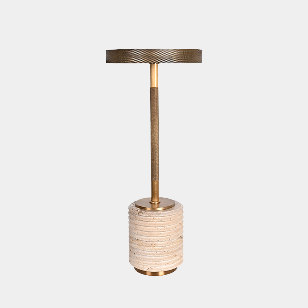 Velora Light - minimalistische LED-Lampe mit geriffeltem Travertin-Sockel