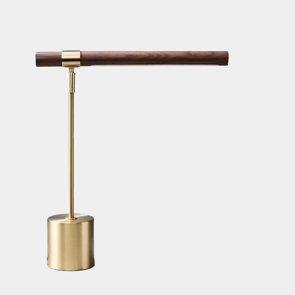 Lumea -  LED-Lampe mit goldfarbenem Metallelement und Holz-Struktur