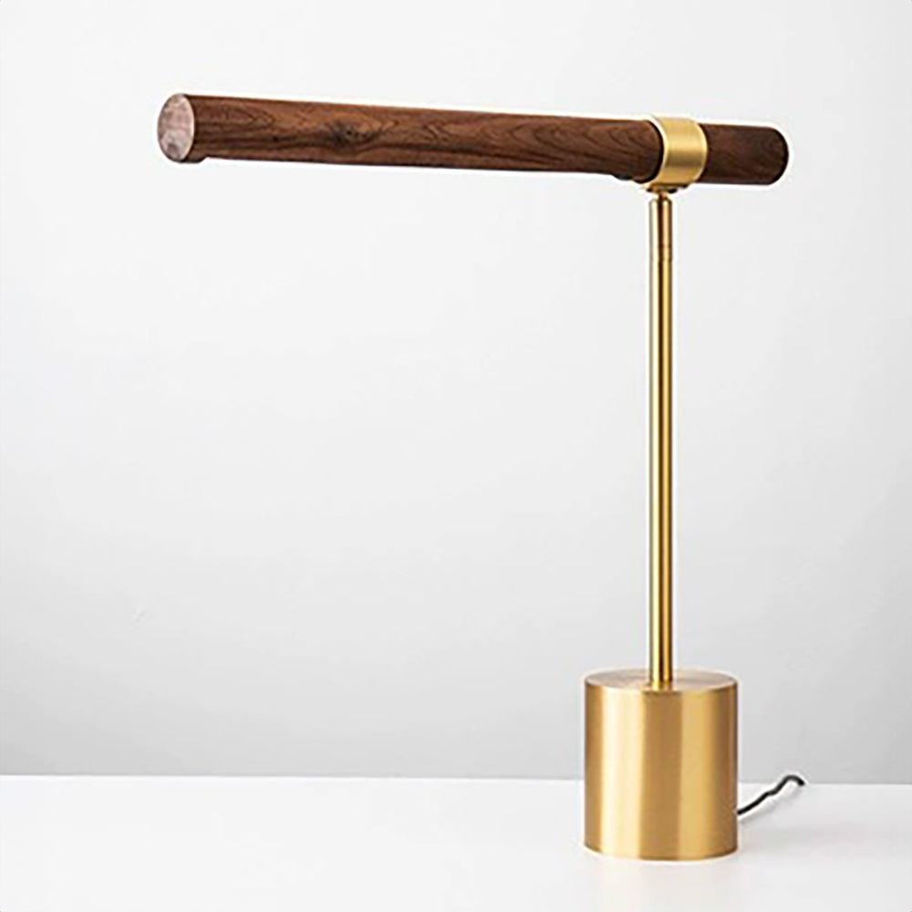 Lumea -  LED-Lampe mit goldfarbenem Metallelement und Holz-Struktur